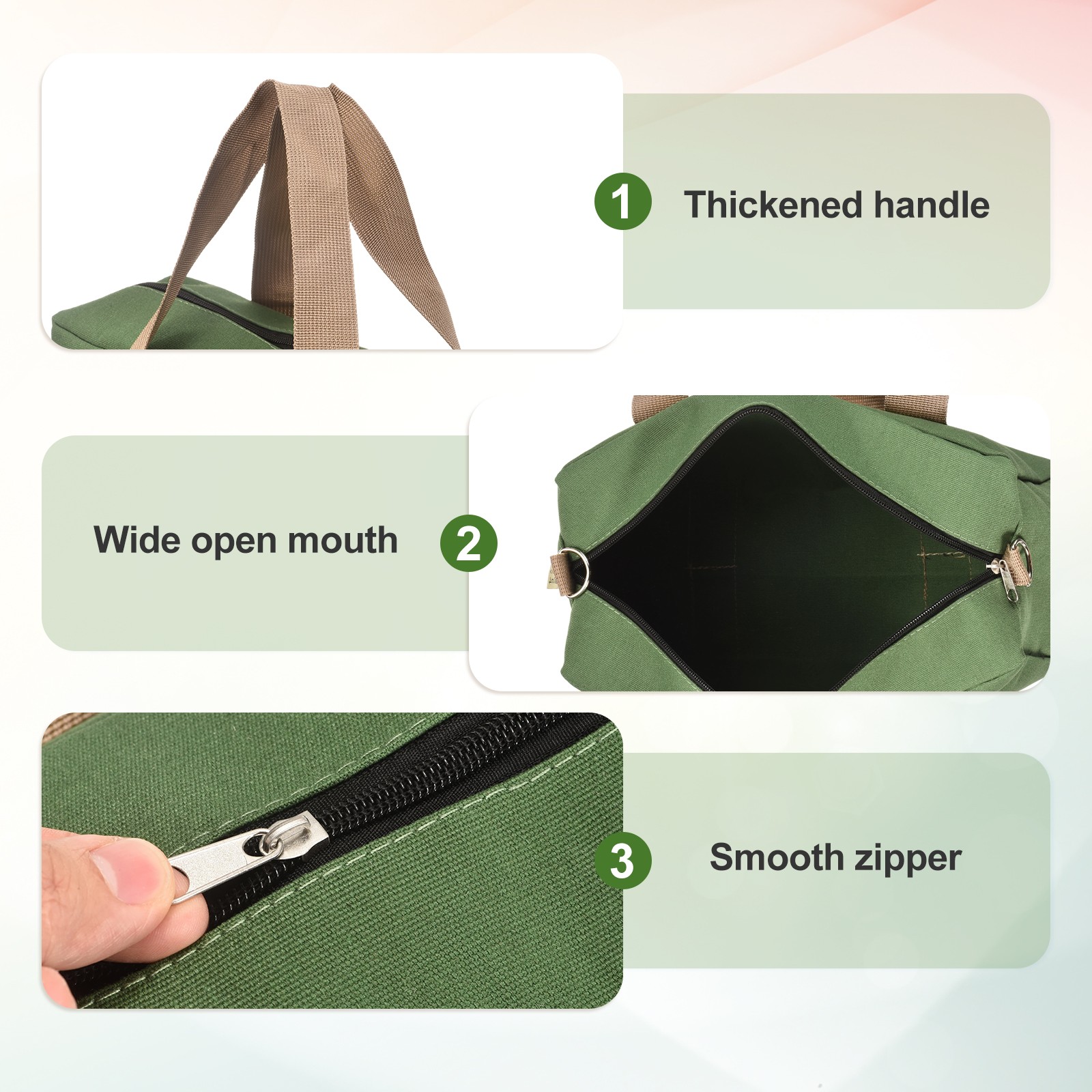 Small Tool Bag, 18 Inch Wide Mouth Tool Organizer Bag, Army Green