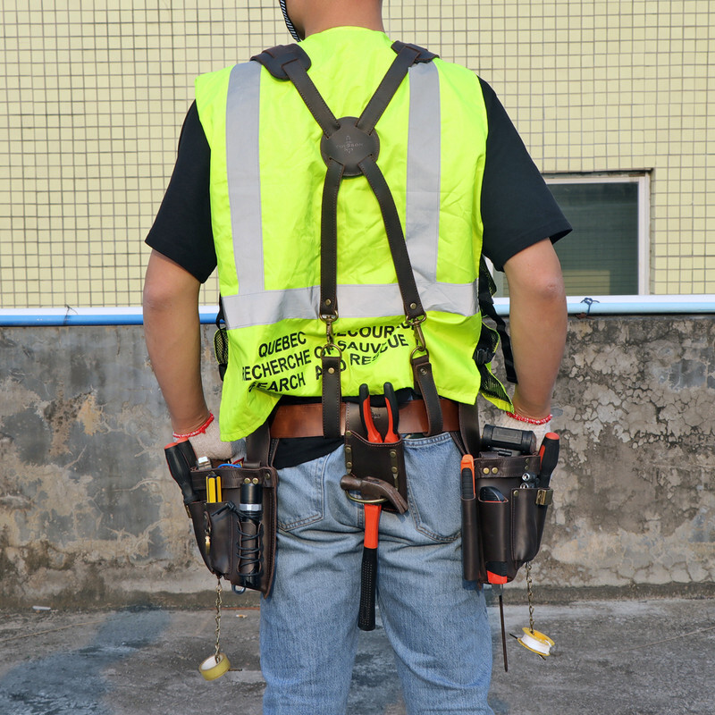 TOURBON Leather Tool Belt Harness Suspender Carpenter Contractor Tools Carry