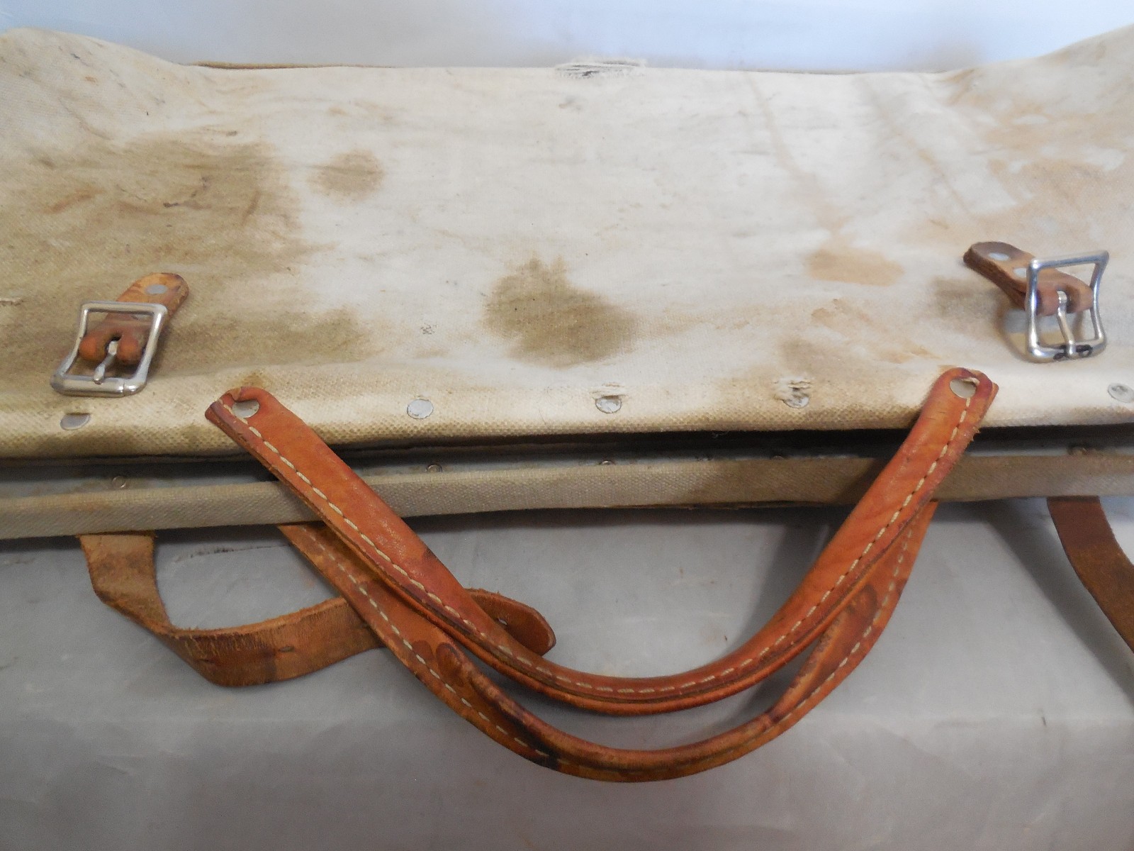 Vintage Canvas – Leather Wide Mouth Tool Bag Mason Carpenters bag 24″ X 12″ X 8″