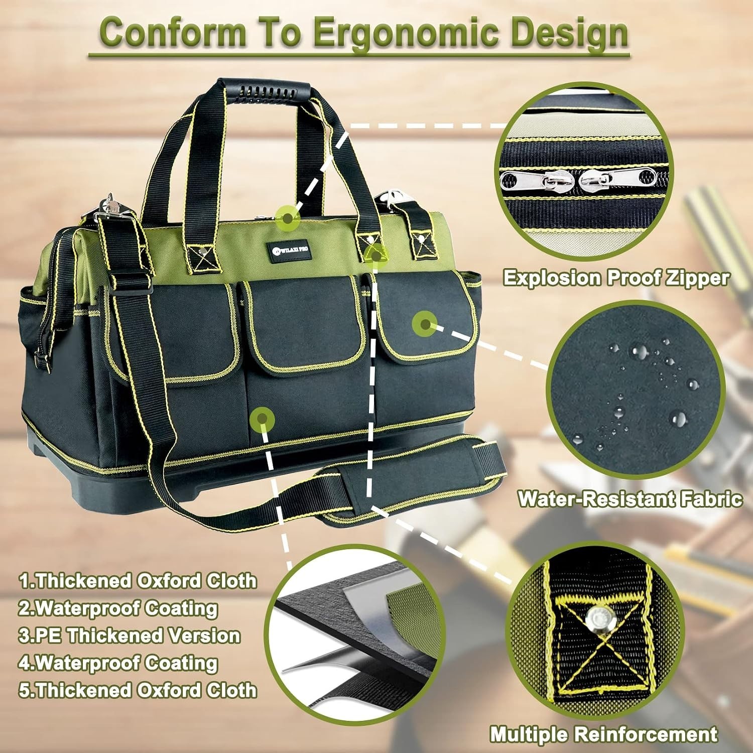 20inch Tool Bag for Men Women Heavy Duty with Waterproof Molded Base Large To…