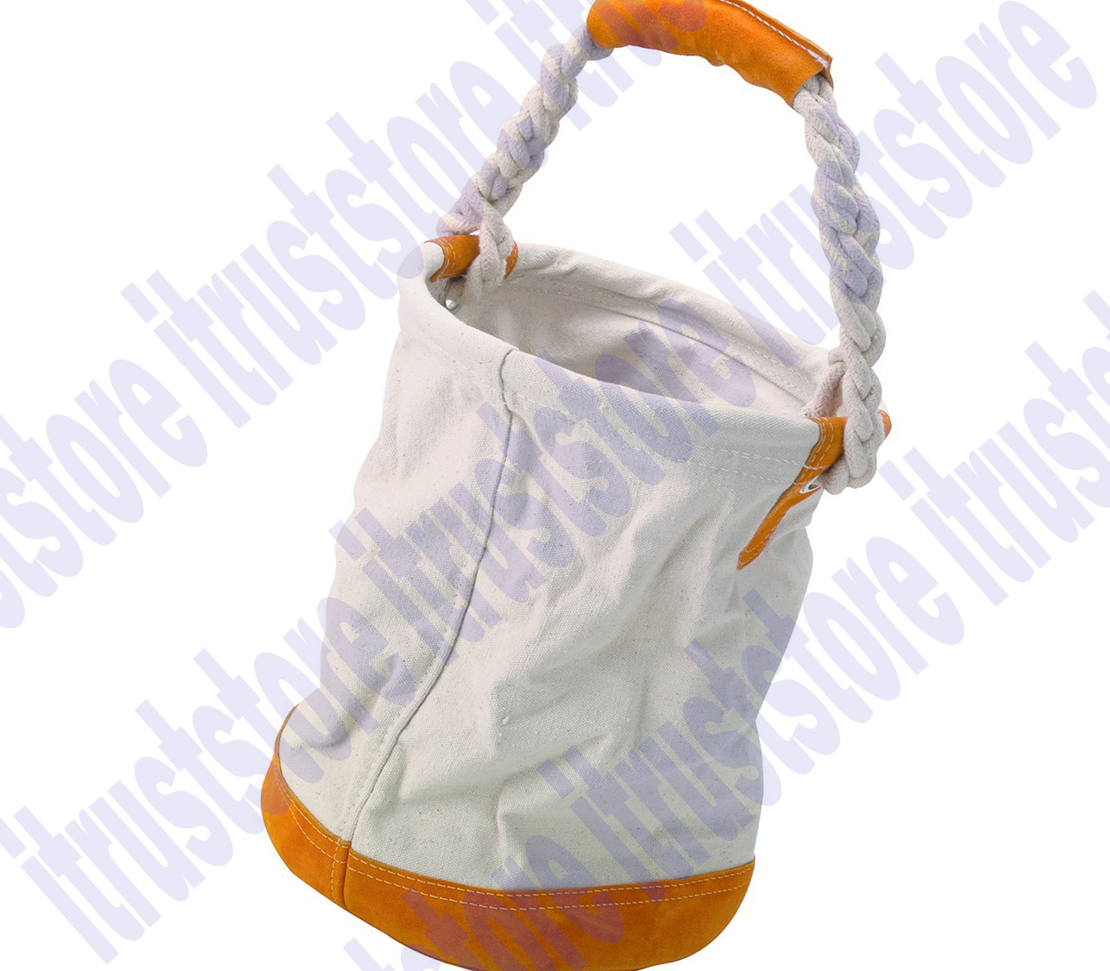 Round Canvas & Leather Tool Tote Bag Bucket With Rope Leather Bottom Portable