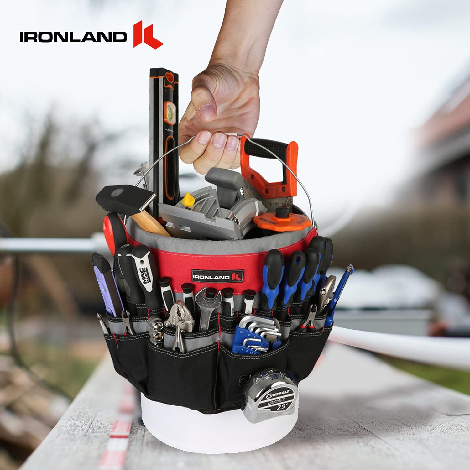 IRONLAND Bucket Tool Organizer Fit 3.5-5 Gallon Bucket, 51 Pockets, Bucket Tool