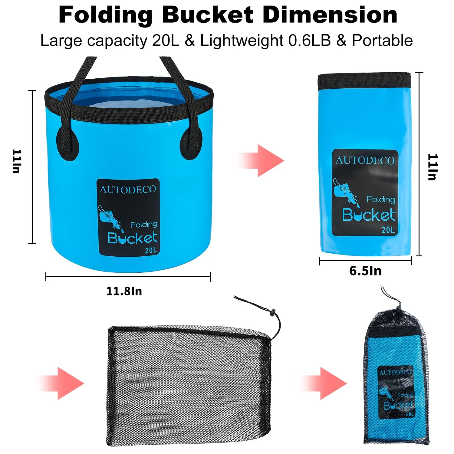 AUTODECO 5 Gallon Collapsible Bucket 1 Pack Water Container Portable Wash Bas…