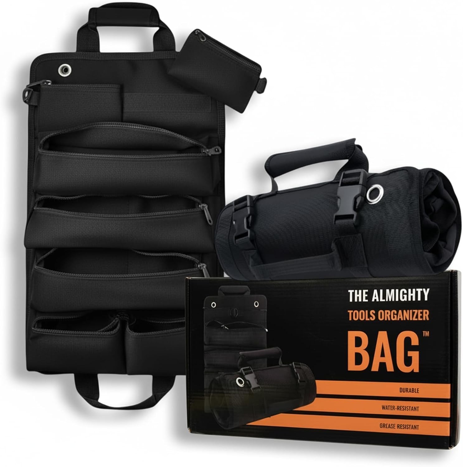 Heavy-Duty Roll-Up Tool Organizer Bag with Detachable Pouches – 19.49″x12.6″