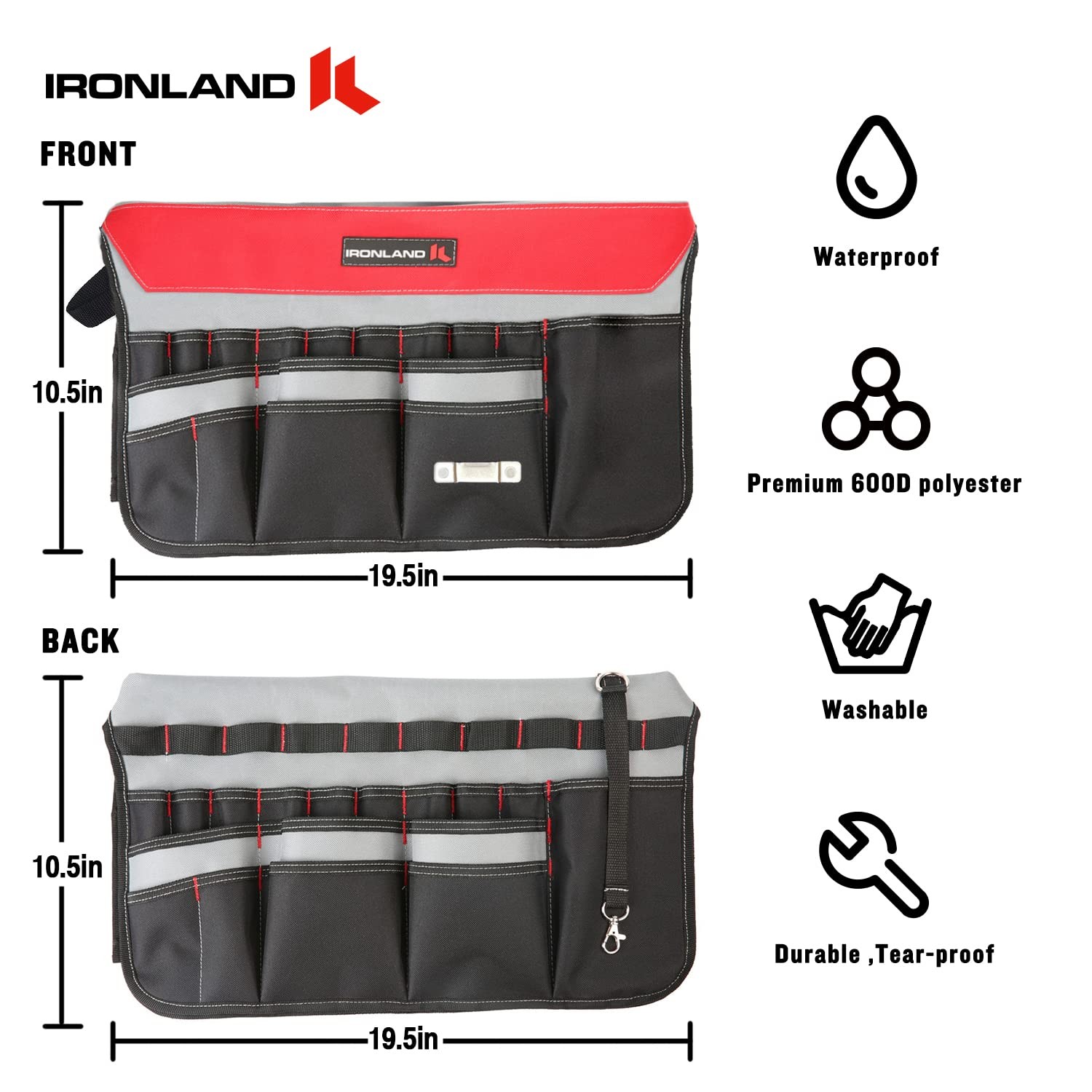 IRONLAND Bucket Tool Organizer Fit 3.5-5 Gallon Bucket, 51 Pockets, Bucket Tool