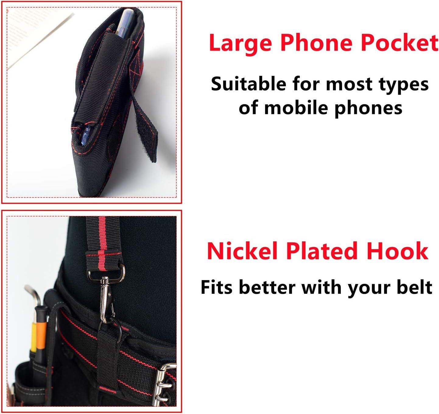 Black Red Magnetic Tool Belt Suspenders With Pockets And Heavy Duty Support