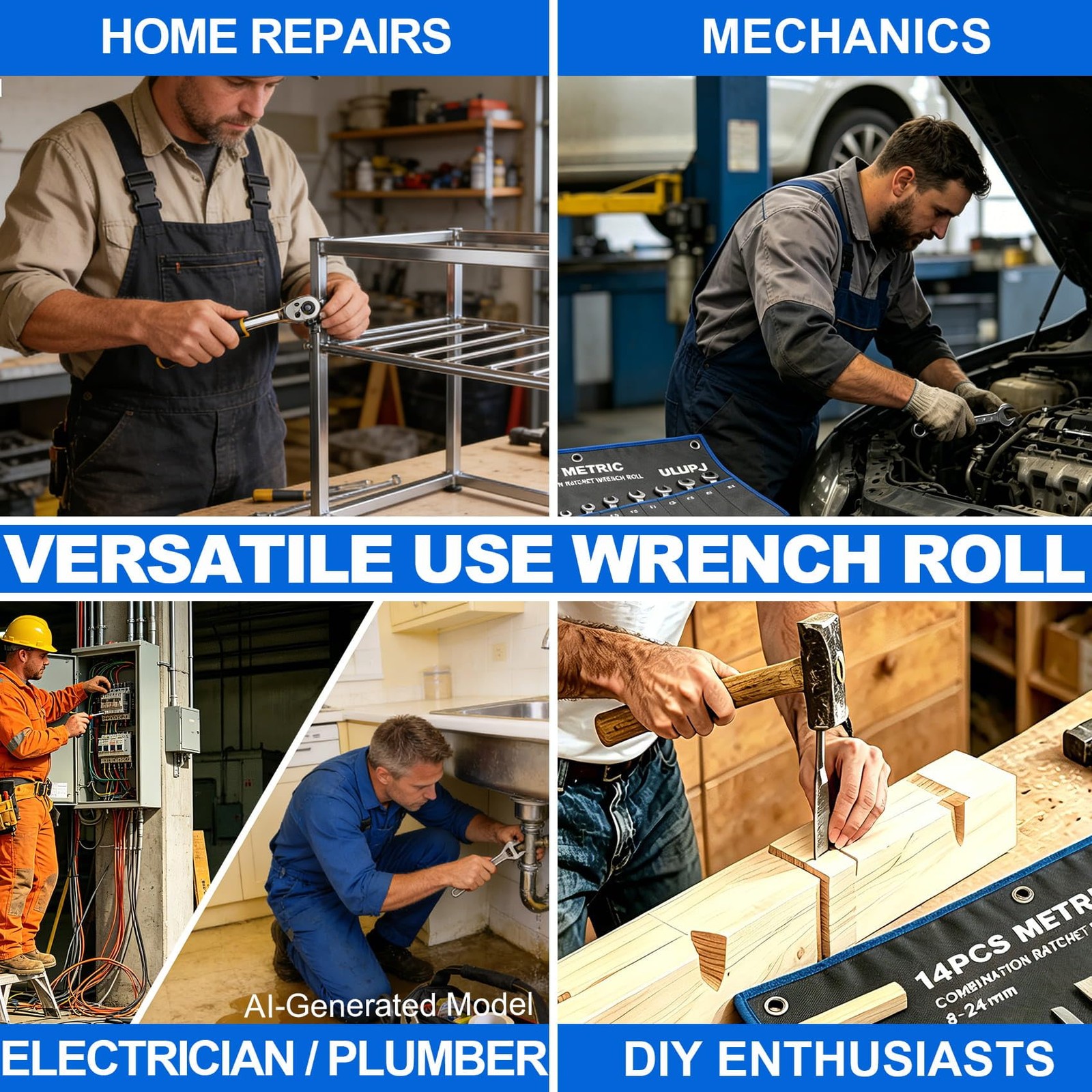 2PCS Wrench Roll, Wrench Organizer Roll Up Pouch, HeavyDuty Tool Pouch Bag