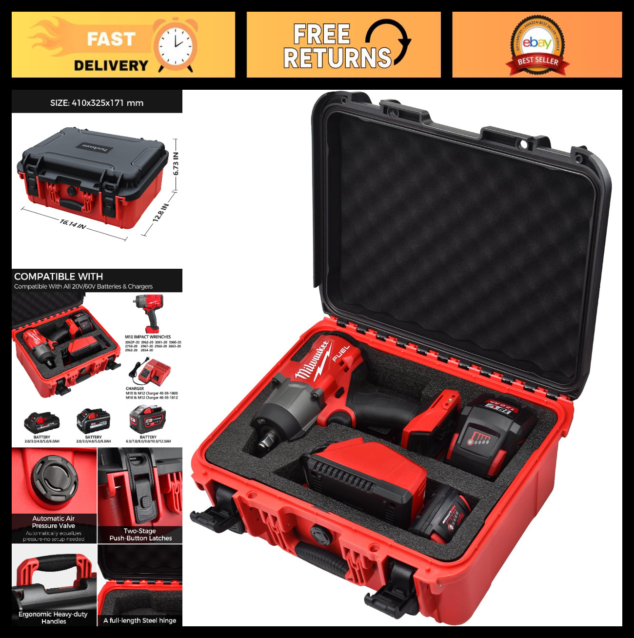 Waterproof Hard Case for 18V/20V Cordless Impact & Torque Wrenches, Tool Storage
