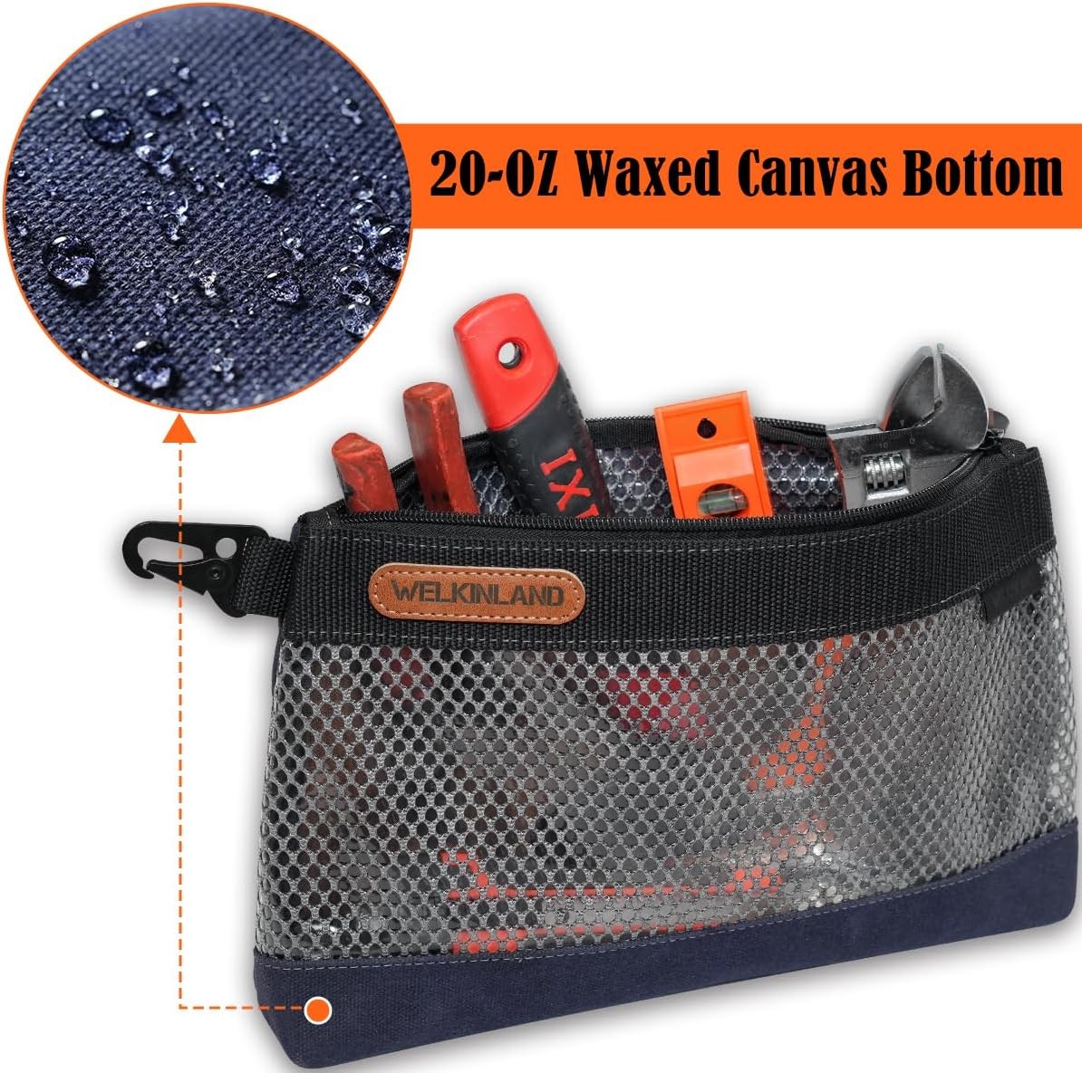 WELKINLAND 4 Pack 12″ Waxed Canvas Tool Pouches Zipper