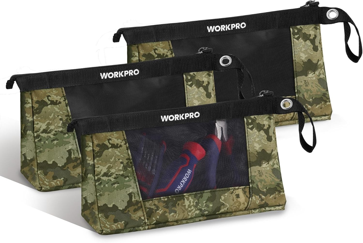 12″ Heavy-Duty Tool Pouches with Zipper – 3 Pack Camo for Ultimate Organization