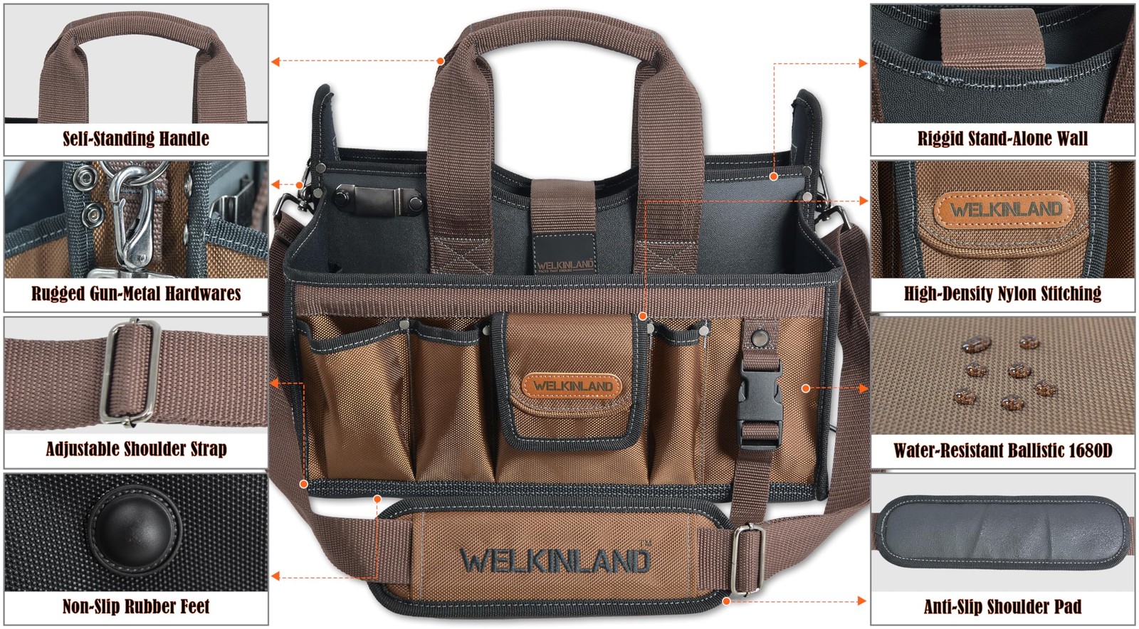 WELKINLAND 20-Pockets Tool Tote Bag, 16″ Electrician Tool Bag, Open-Top Tool …