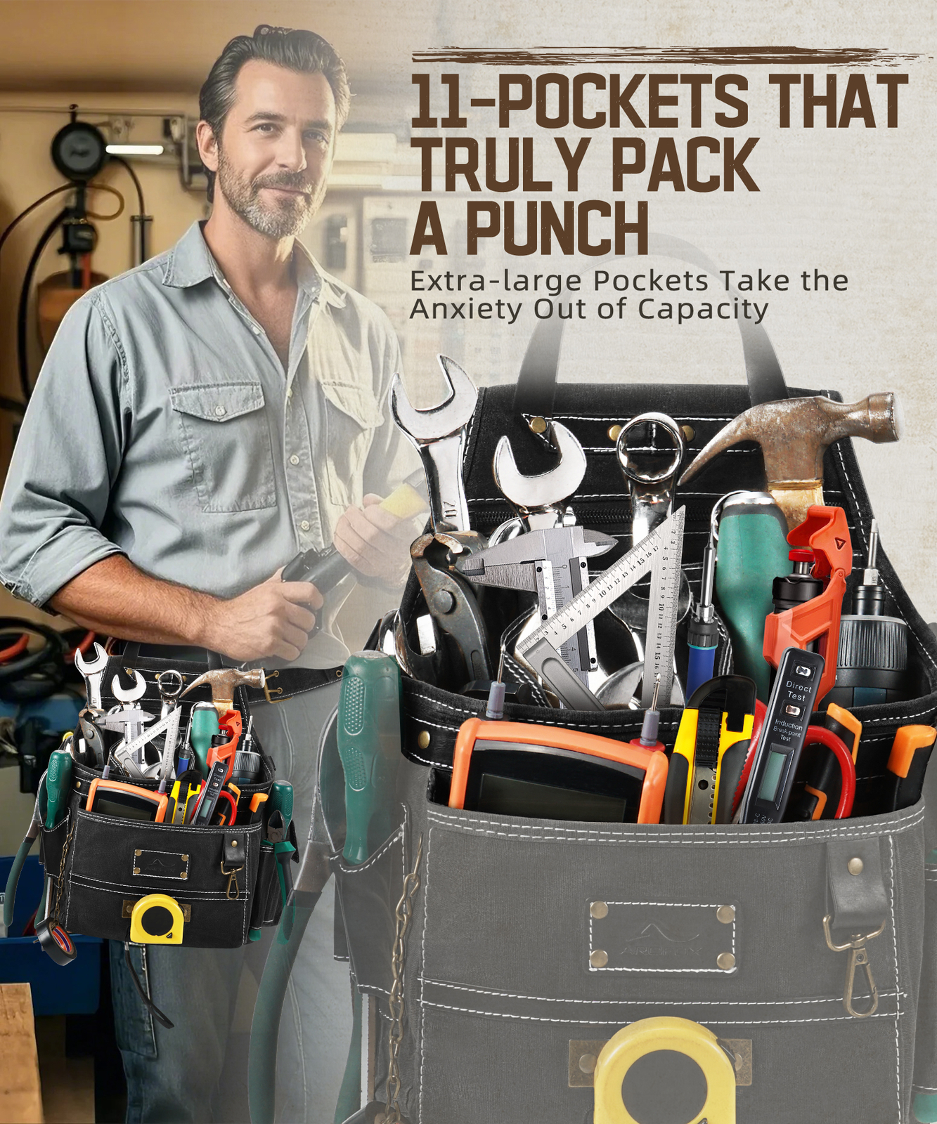 ARCFOX Adjustable Tool Belt Portable Carpenter Construction Tool Pouch Holder
