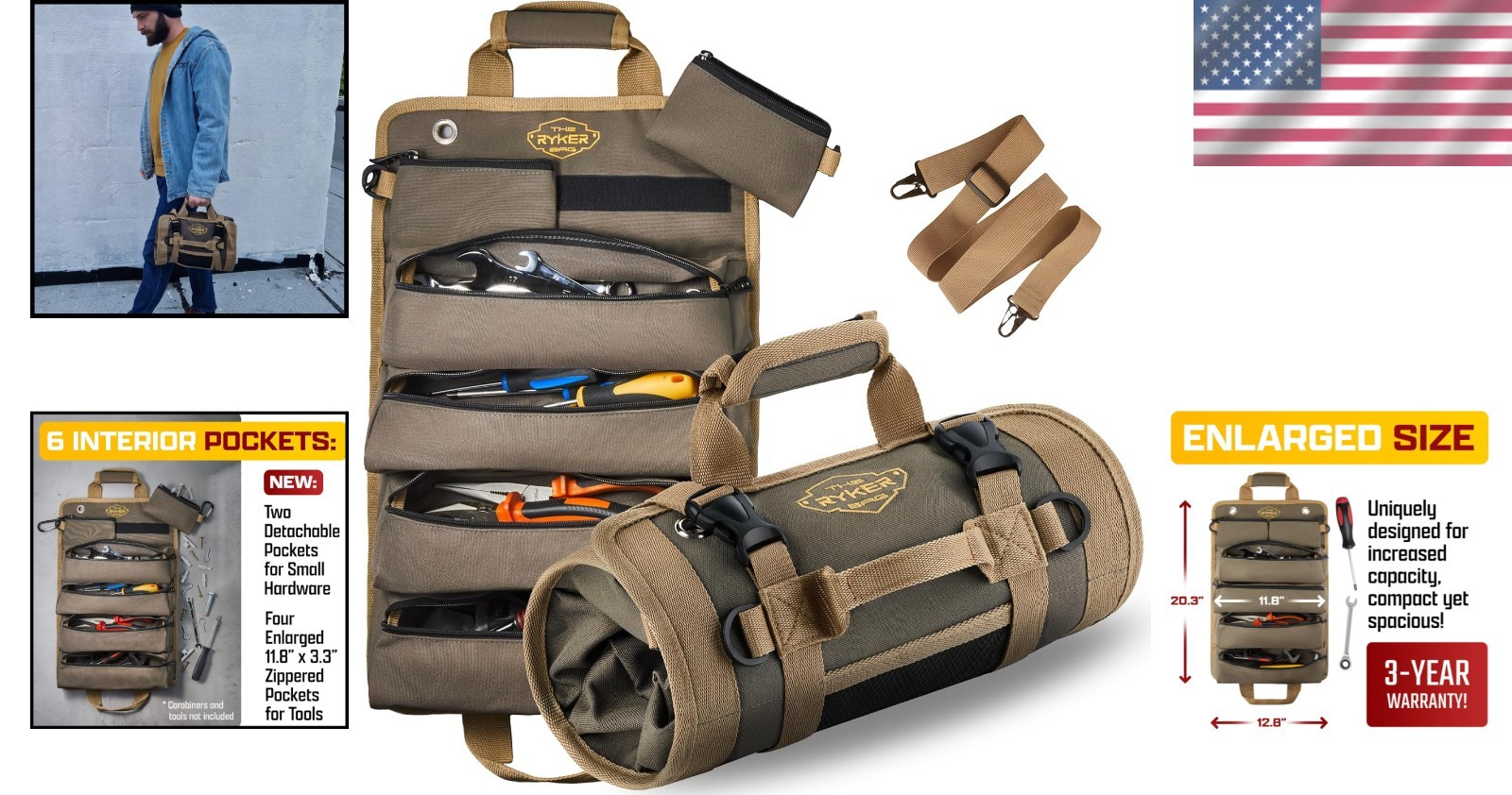 Portable Motorcycle Tool Roll Bag with Detachable Pouches
