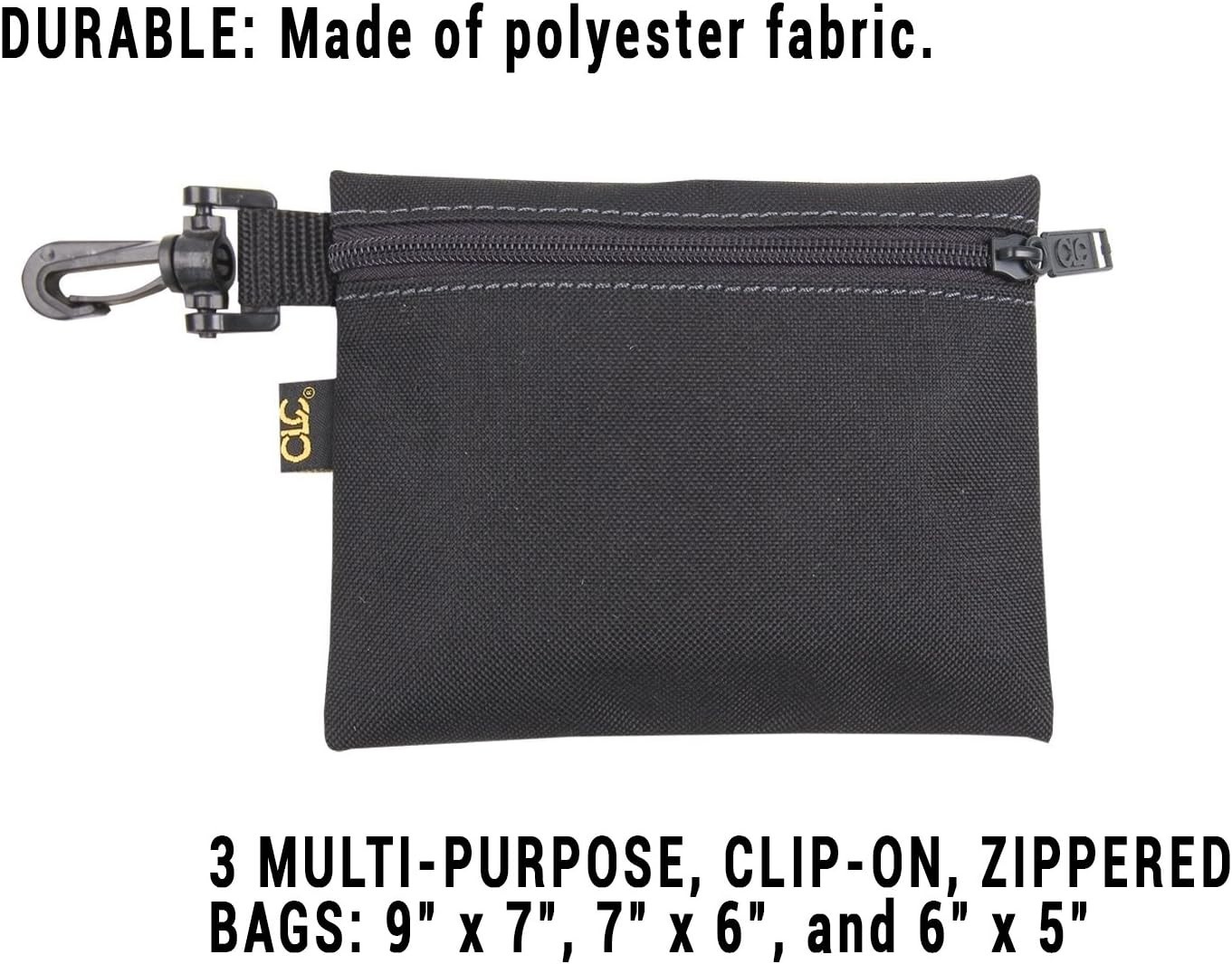 CLC 1100 Multi-Purpose Clip-on Zippered Poly Bags – 3 Pack for Easy Organization