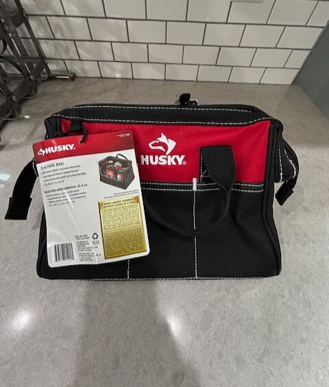 HUSKY 12″ Tool Bag – 600 Denier Zippered Water Resistant 4 pocket Wide Opening