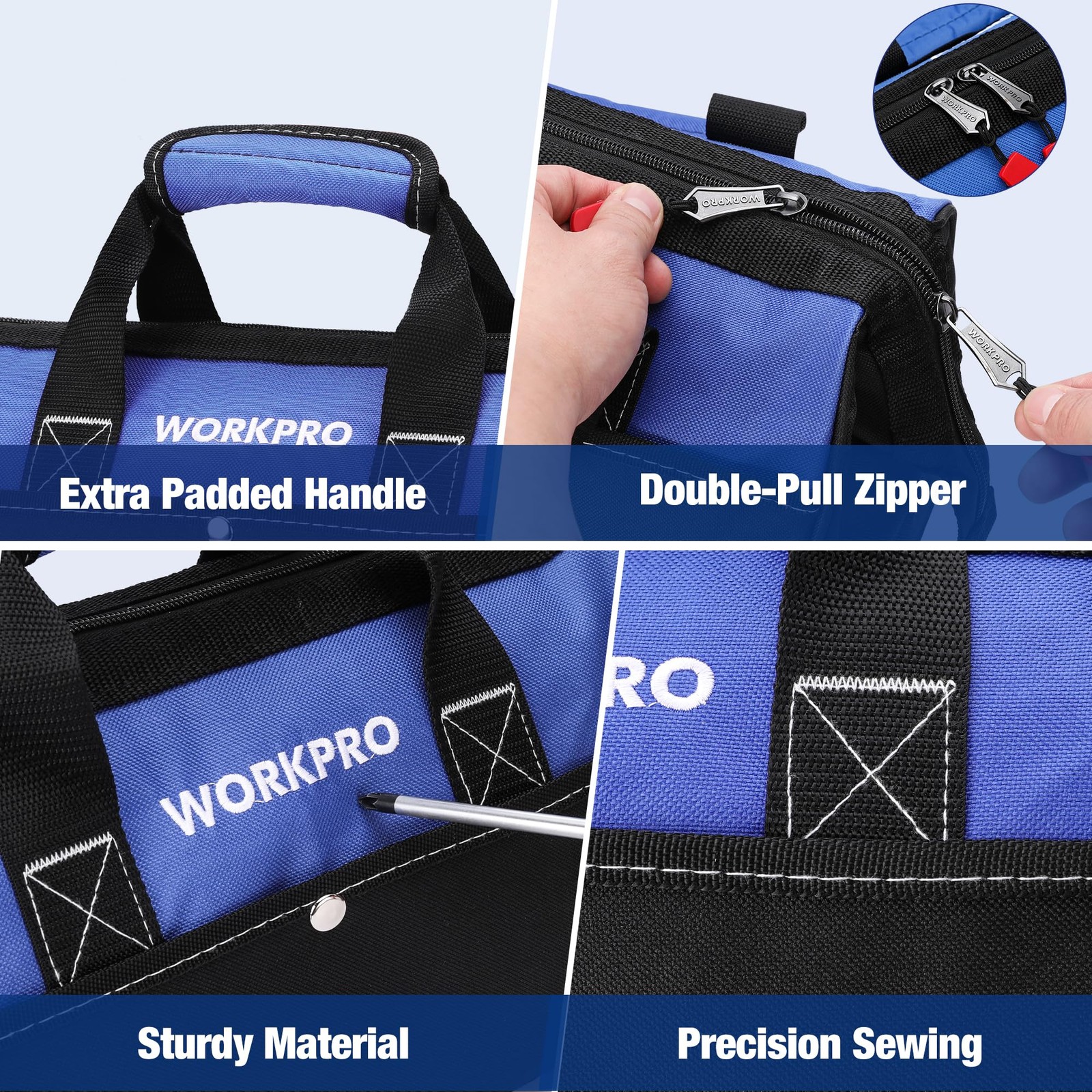 WORKPRO 13-inch Tool Bag, Wide Mouth Tote Bag with Inside 13-Inch, Blue