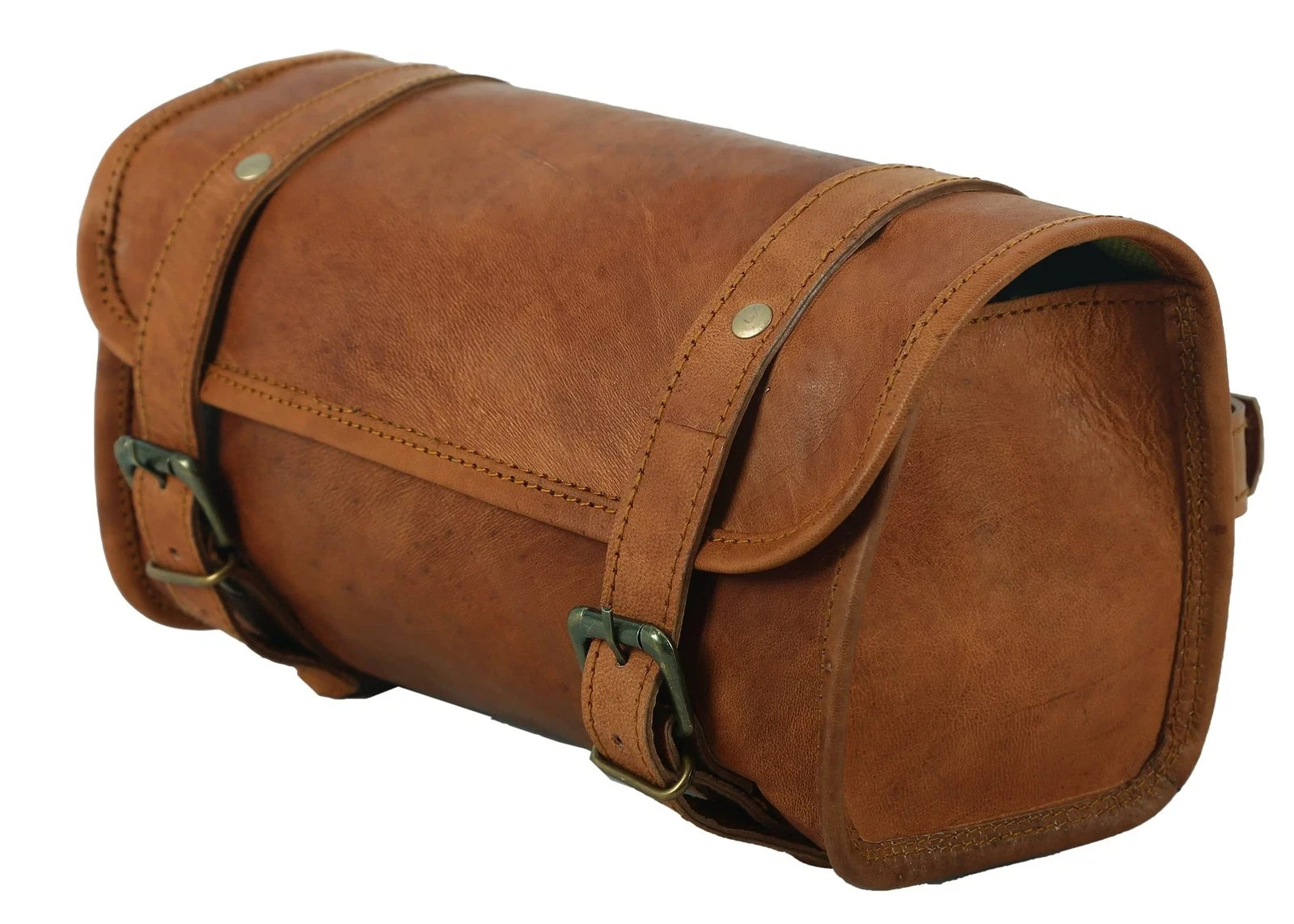 Superb Leather Vintage Motorcycle 2 Strap Buckle Closure Tool Brown Bag…