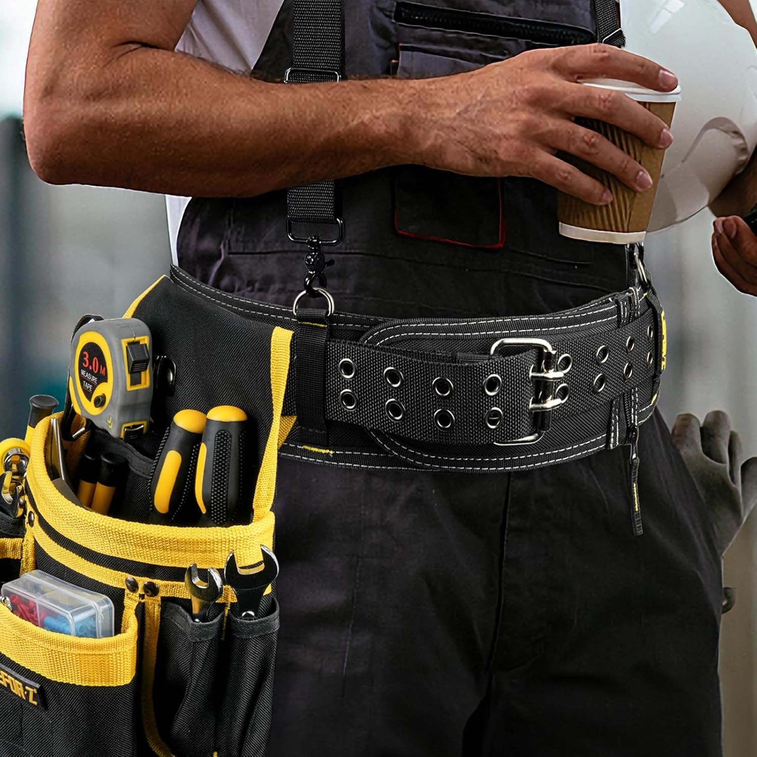 Padded Tool Belt,4-Inch Heavy Duty Tool Belts for Men with 5 Suspenders Ring,Wor