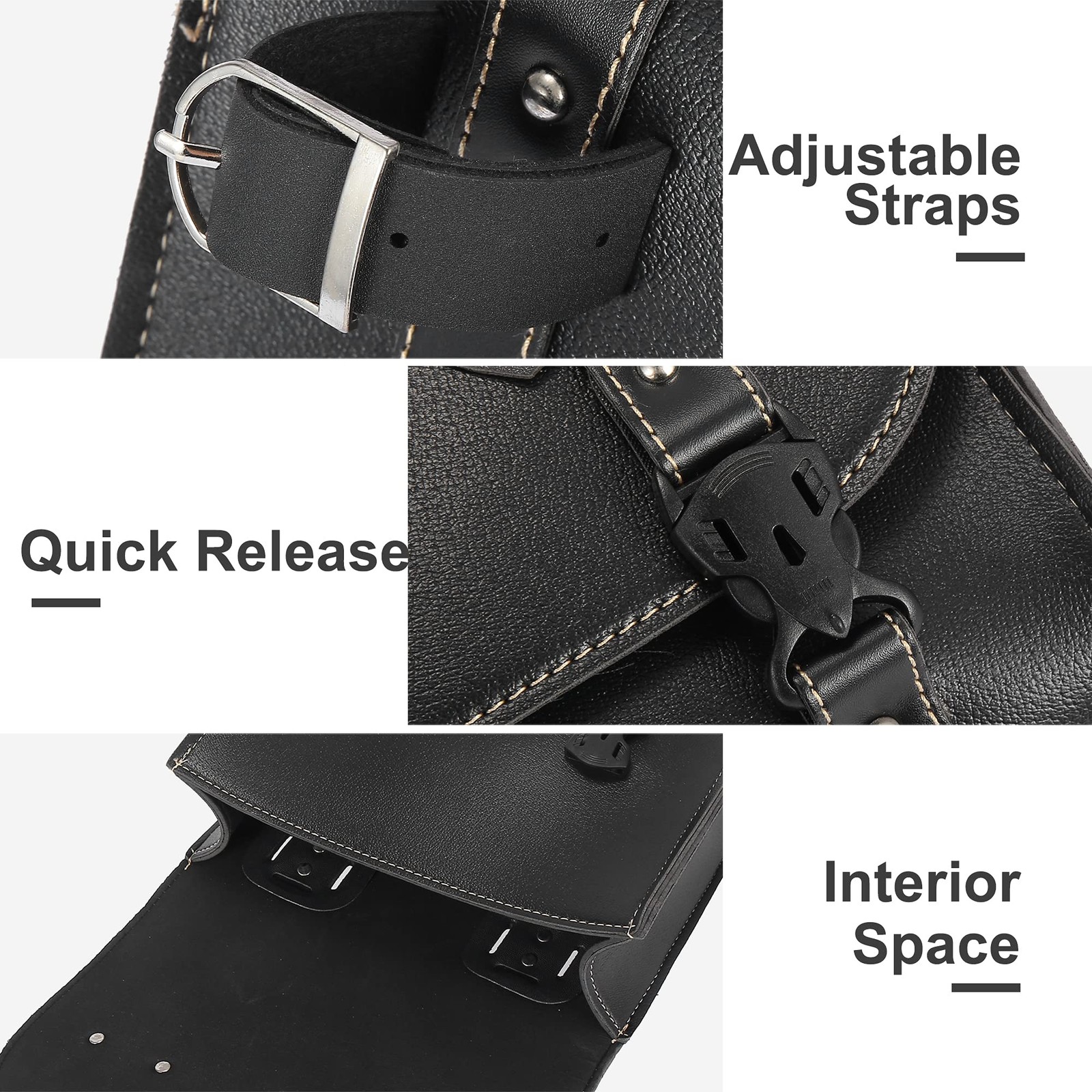 Motorcycle Tool Bag Handlebar Faux Leather Cycling Luggage Waterproof Black