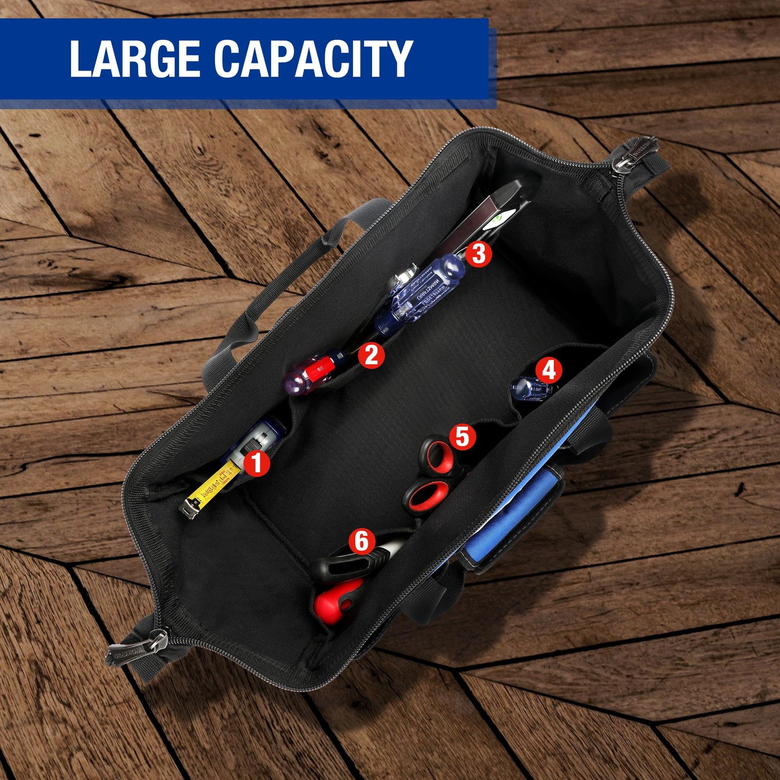 18-inch Close Top Wide Mouth Storage Tool Bag with Adjustable Shoulder Strap,