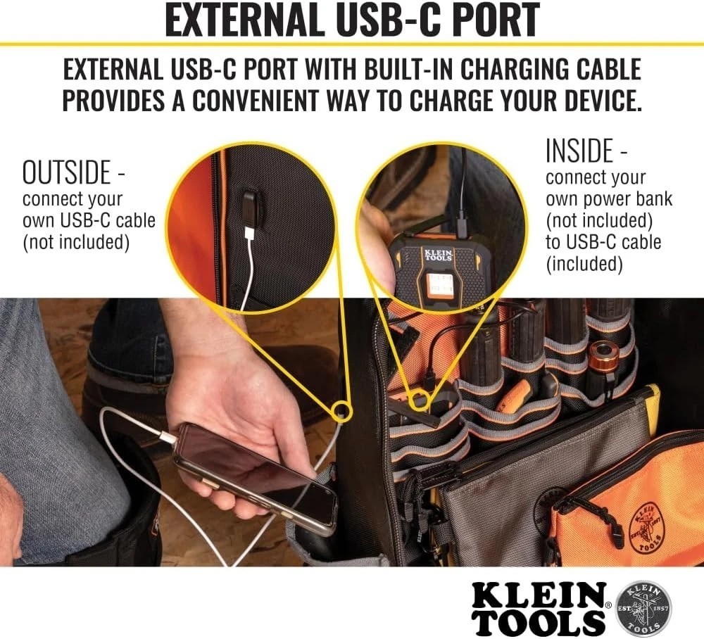 XL Tradesman Pro Tool Backpack, 40 Pockets, Molded Bottom, Jobsite Ready, USB-C
