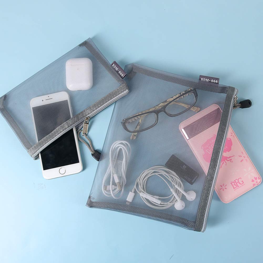 HRX Package Nylon Mesh Cosmetic Bags Zipper Pouches, 6PCS Gray Makeup Pouches Tr
