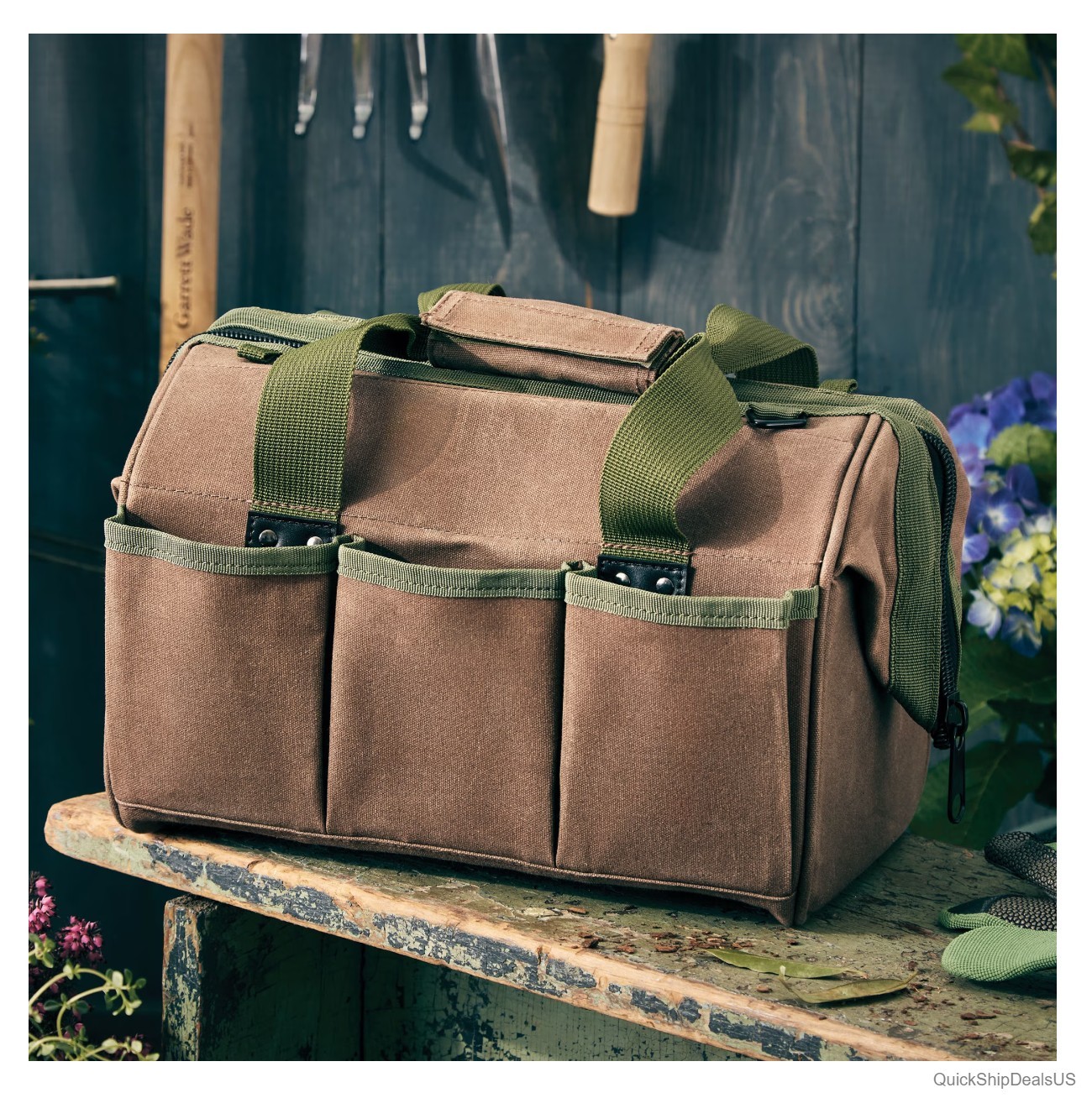 Waxed Canvas Tool Bag Garden Caddy 11.75 Inch Heavy Duty For Supplies