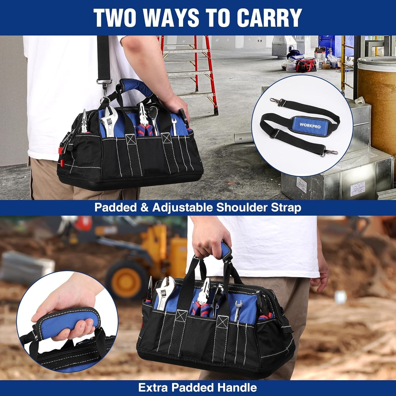 16-Inch Wide Mouth Tool Bag – Waterproof & Multi-Pocket Organizer for Every Task