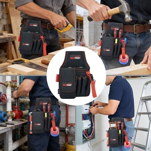 Small Tool Pouch with Belt Clip, Mini Electrician Work Pouch with Nylon Red