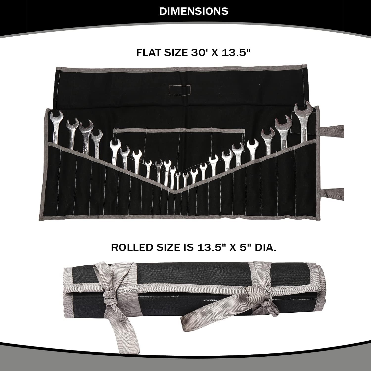 26 Pocket Wrench Roll-Up Pouch Organizer SAE & Metric Tool Bag Waterproof Canvas