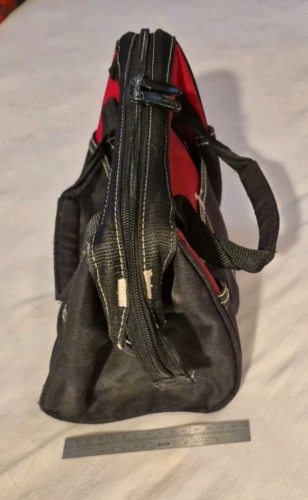 Husky Small Tool Storage Carry Bag Tote Zippered 10 inch Red Black Contractor