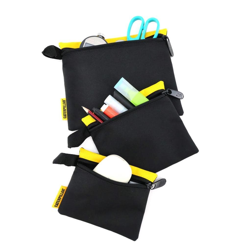 Tool Storage, 8 In. 3 Pockets, Black and Yellow, 600-D Polyester, Document Bag,