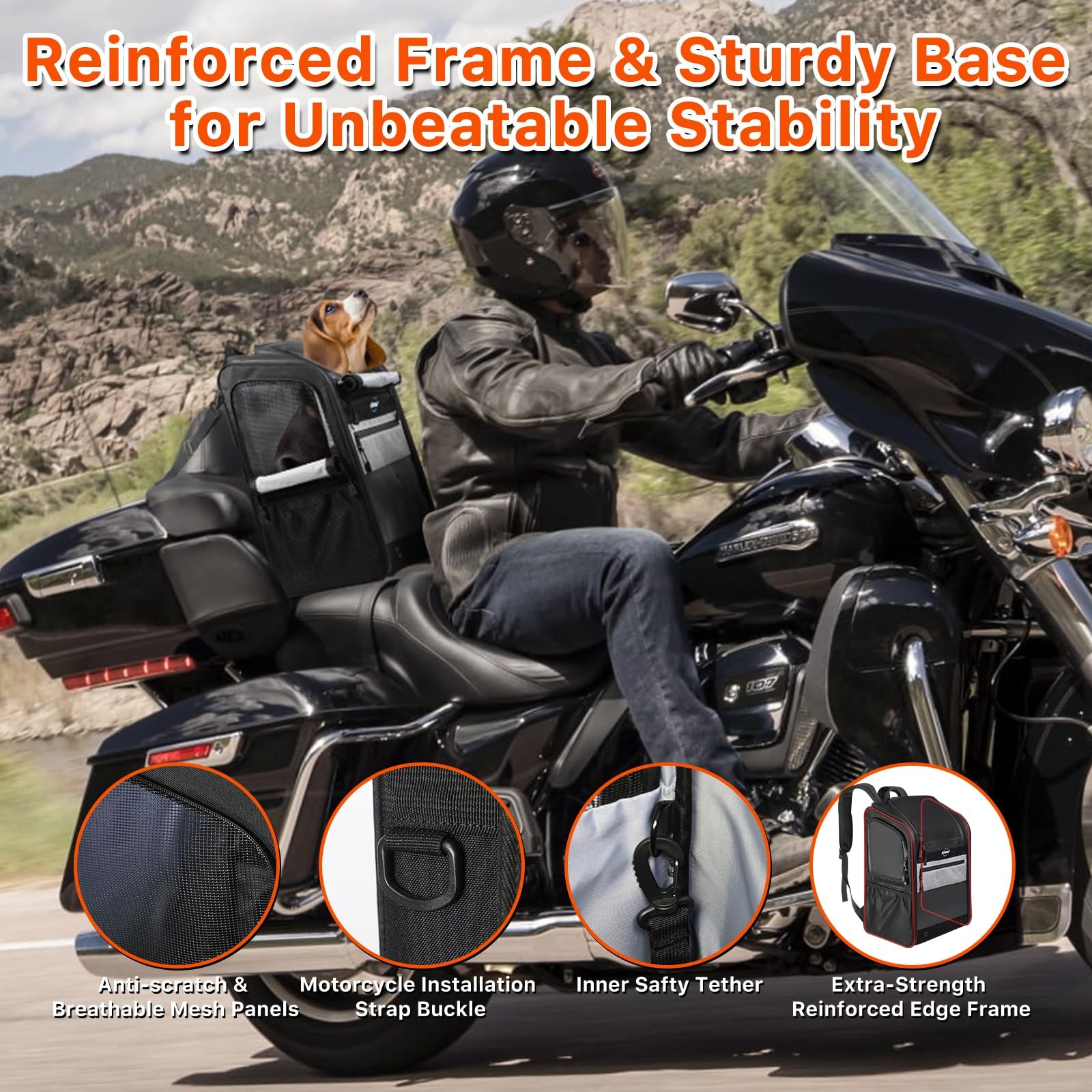 Motorcycle Dog Carrier Bag, 17 Lbs for Small Dog & Cat with Stable Frame, Breath