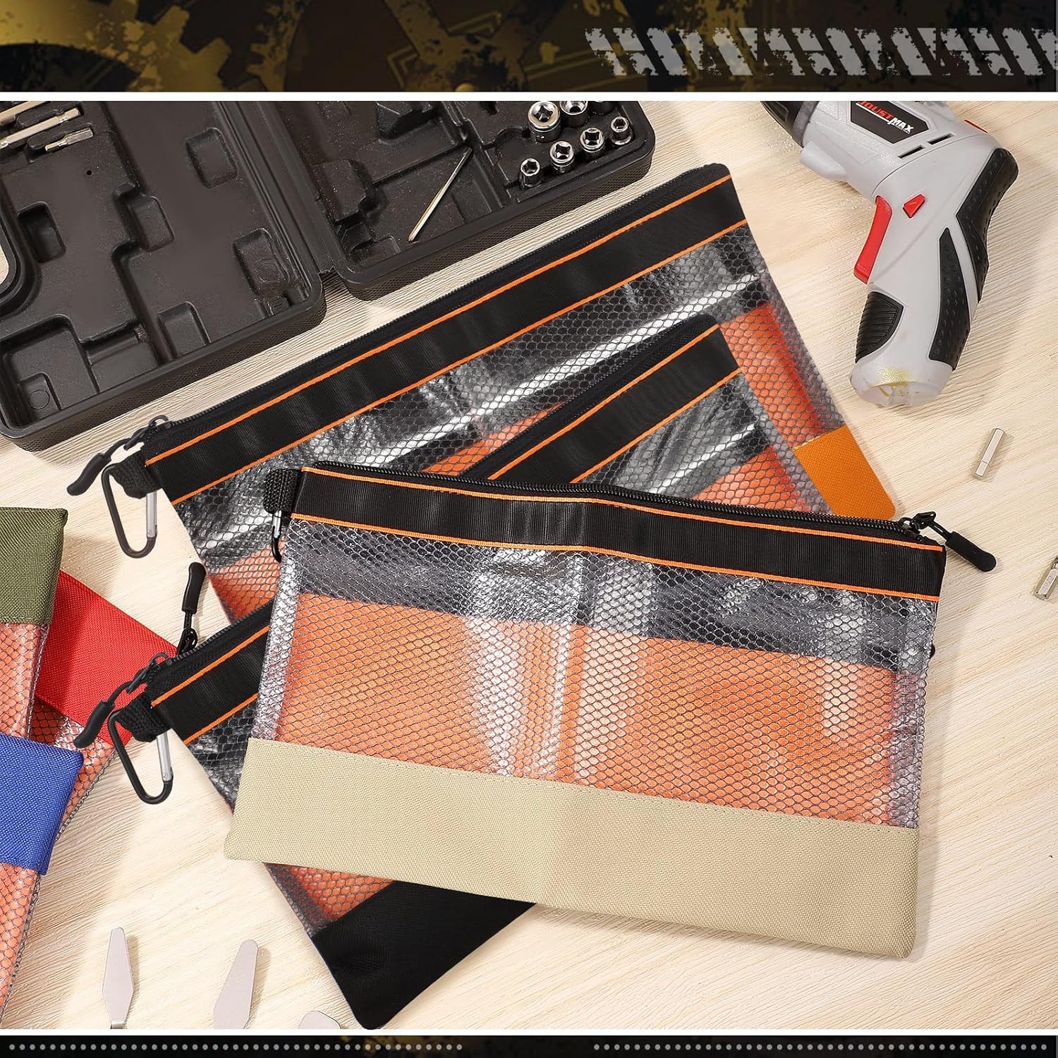 6 Pcs 11.8″ Clear Tool Pouch Tool pouch Bags Zipper tool pouch W/ Heavy Duty