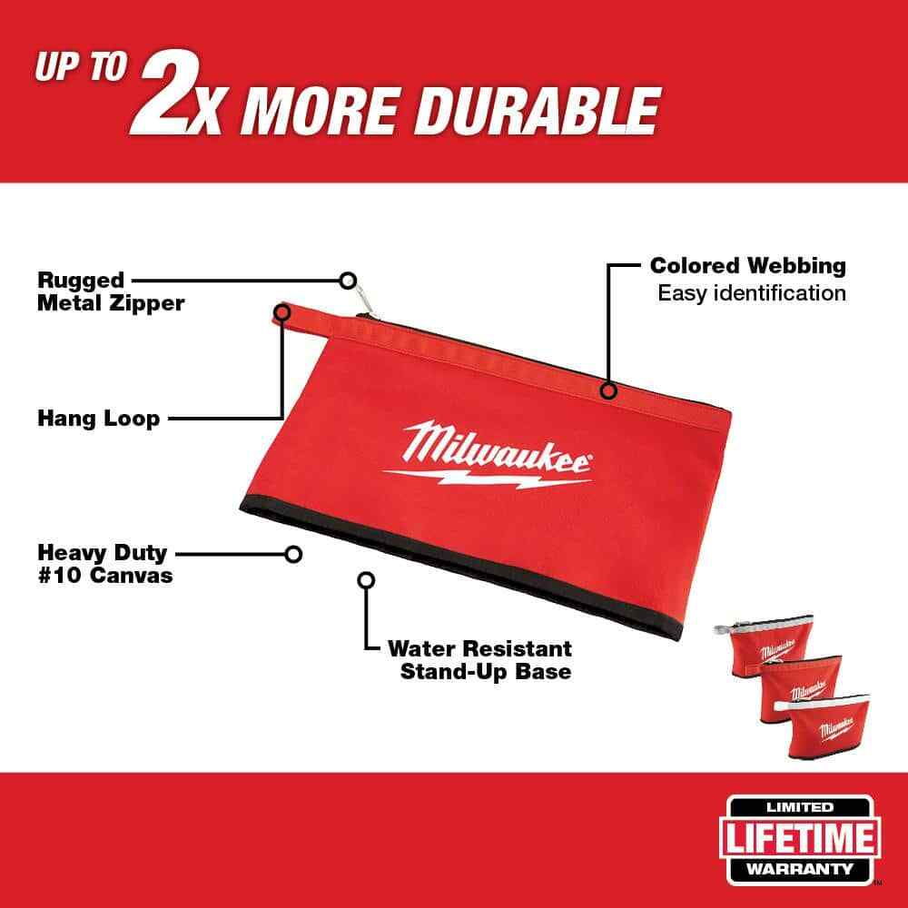 Milwaukee Zipper Tool Bag Storage Organizer Pouch Work Multi Color 12 in. 3
