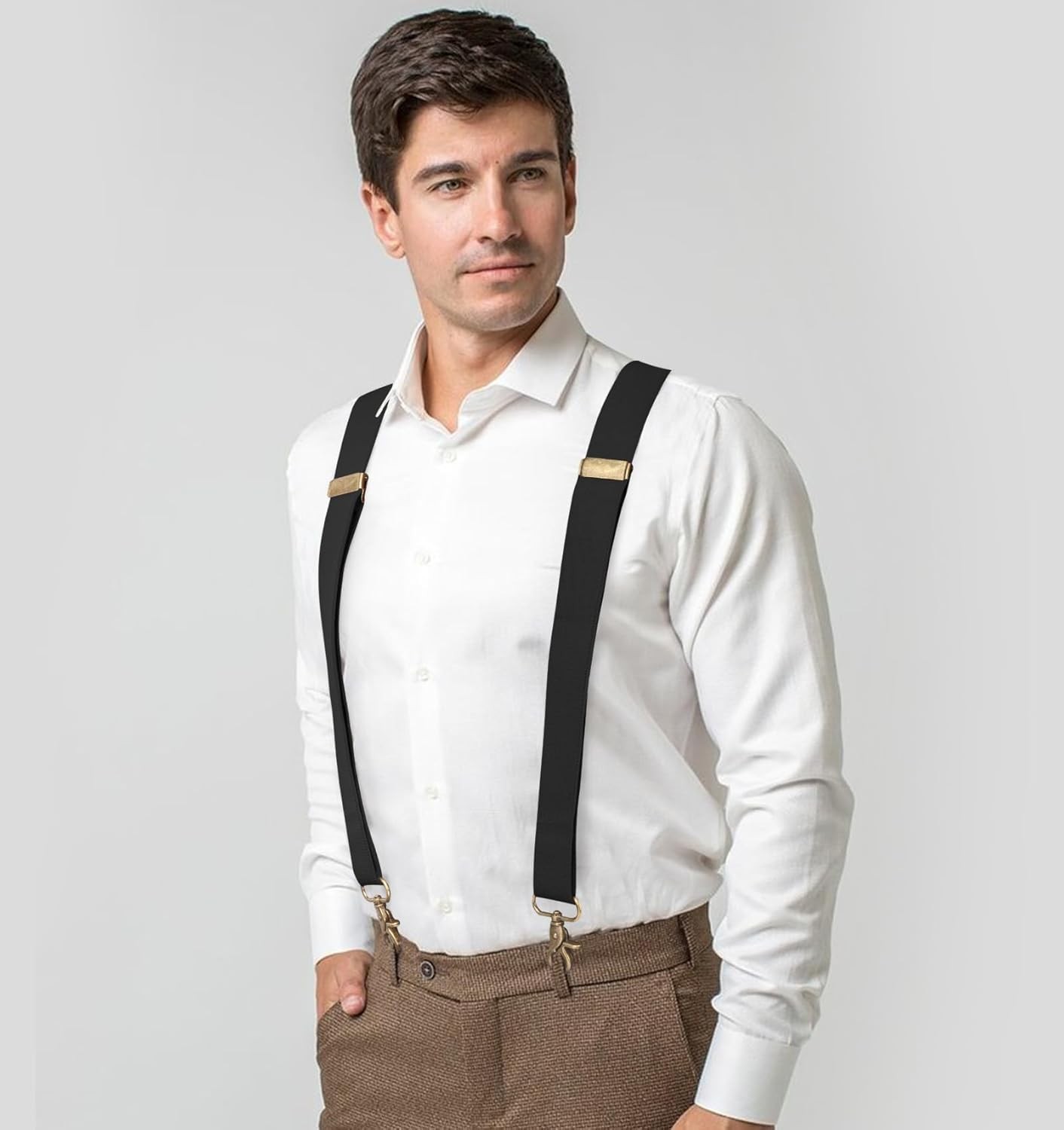 Fasker Suspenders for Men Heavy Duty 4 Snap Hooks Adjustable Elastic Black