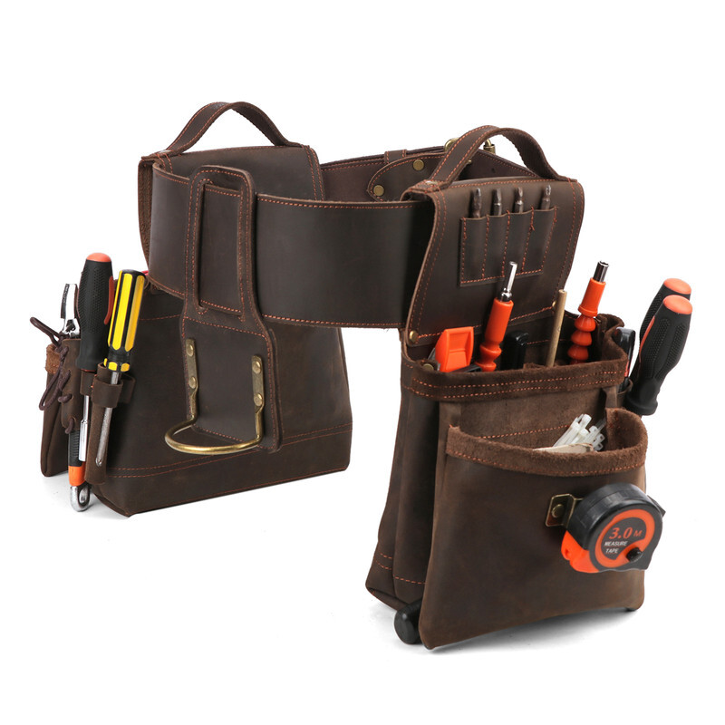 TOURBON Leather Carpenter Framer Tool Belt/Pouch/Bag/Holder Workshop Rig Pack