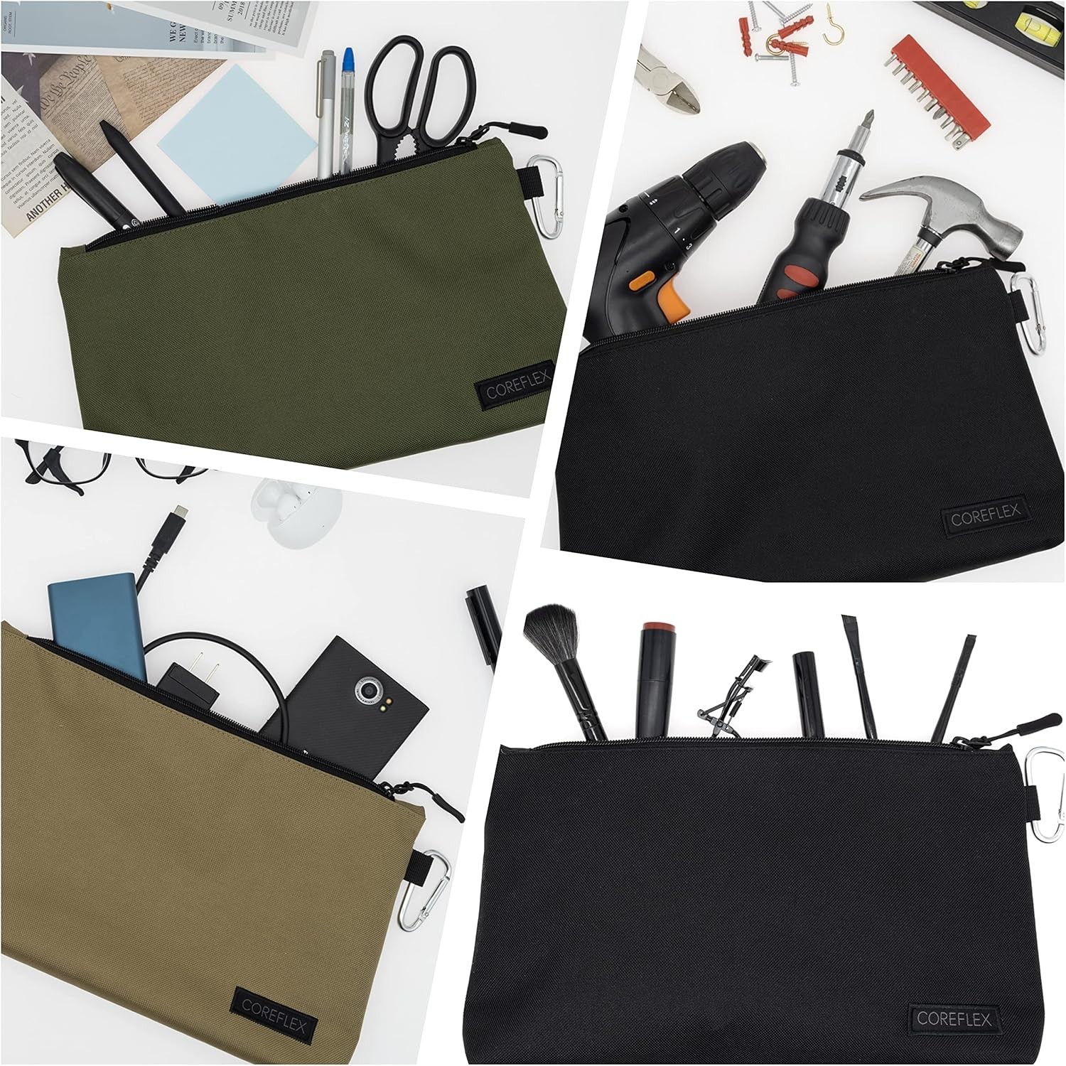 Flat Bottom Canvas Tool Pouch – Large 12-Inch Zipper Bag for Tools & Accessories