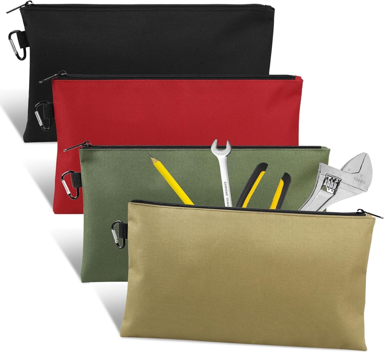4 Pack Tool Bag, Premium Tool Pouch Zipper Bag, 12″ Tool Pouch with Zipper, Mult