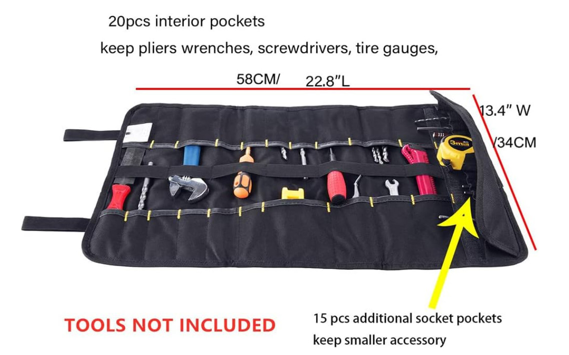 22 pocket Tool Bag Canvas Wrench Roll Up Pouch/Screwdriver Pliers Roller Compart
