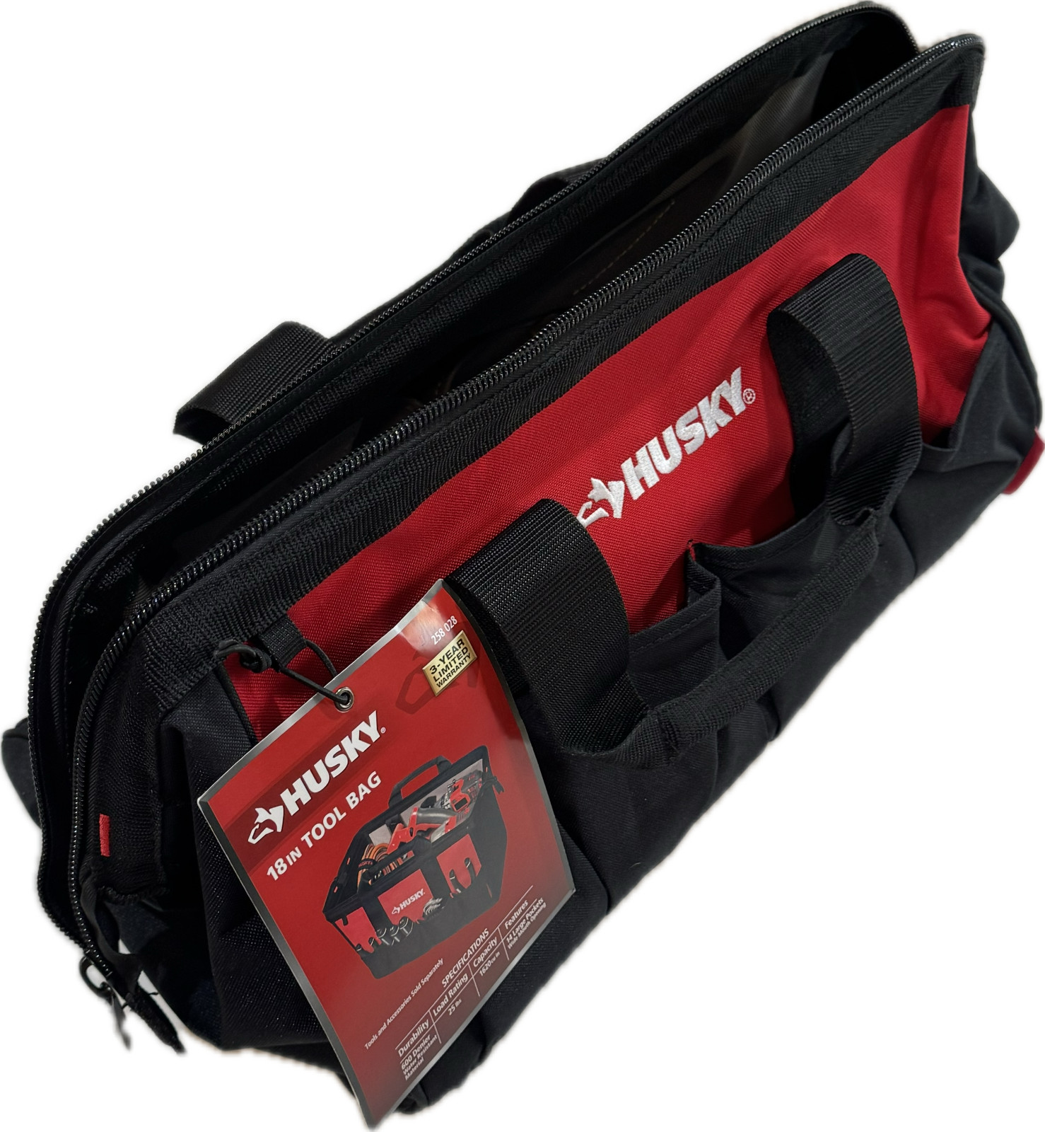 NEW Husky 18” Wide Mouth Zippered Water Resistant Tool Bag / 14 Pockets 258 028
