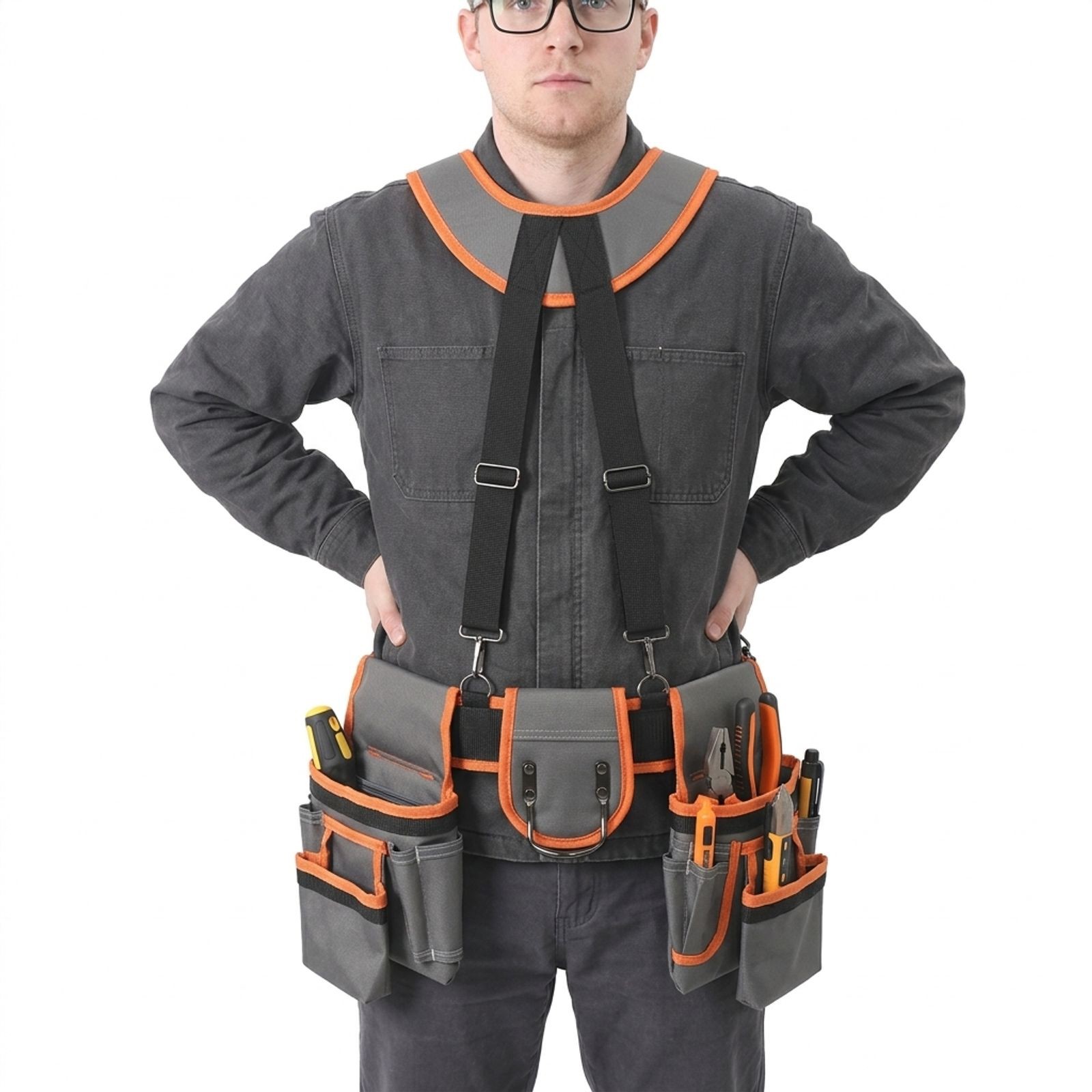 Heavy Duty Tool Belt Pouch with Suspenders Multifunctional Electrician Tool Bag