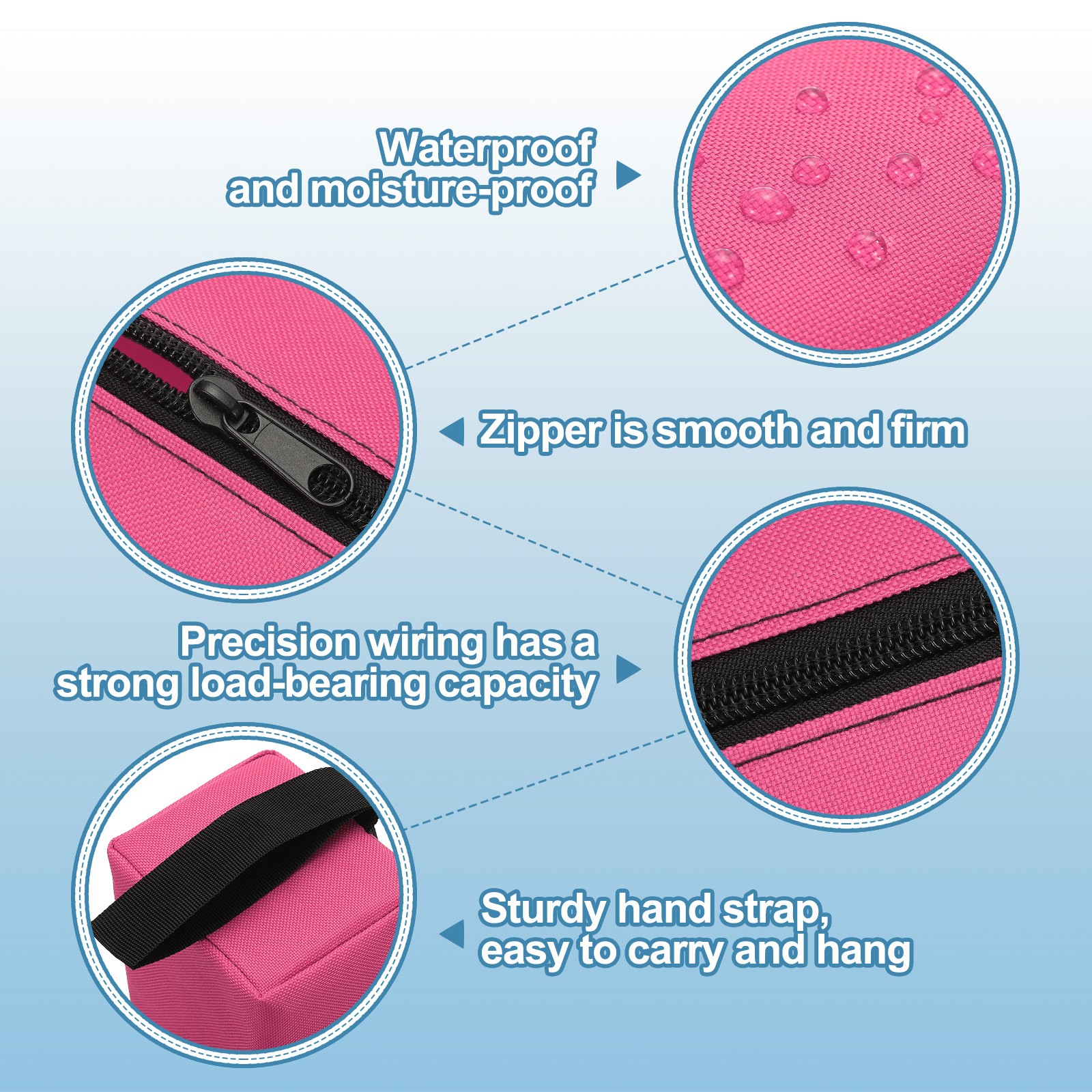 2pcs Zipper Utility Tool Bag 9.8×3.3×2.8 Inch Multi-purpose Tote Bag Pink