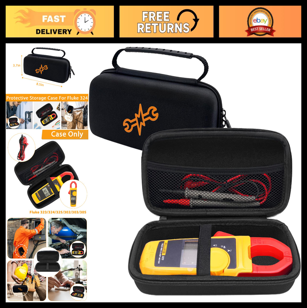 Hard Tool Carrying Case for Fluke Clamp Multimeter 323 324 325 303 305 – Case On