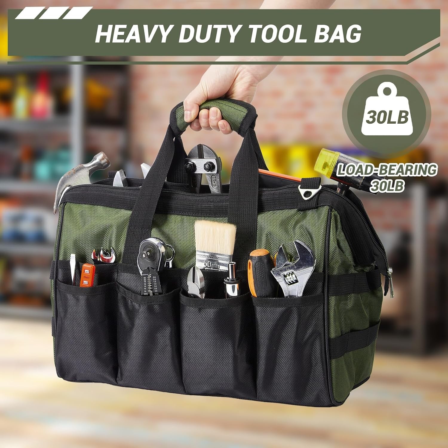 15in Heavy Duty Tool Bag Portable Tote Adjustable Shoulder Strap Soft Handle
