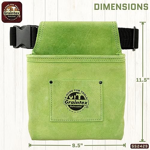 Tool Belt – One Pocket Tool Pouch in Premium Suede Leather with 2″ Lime Green