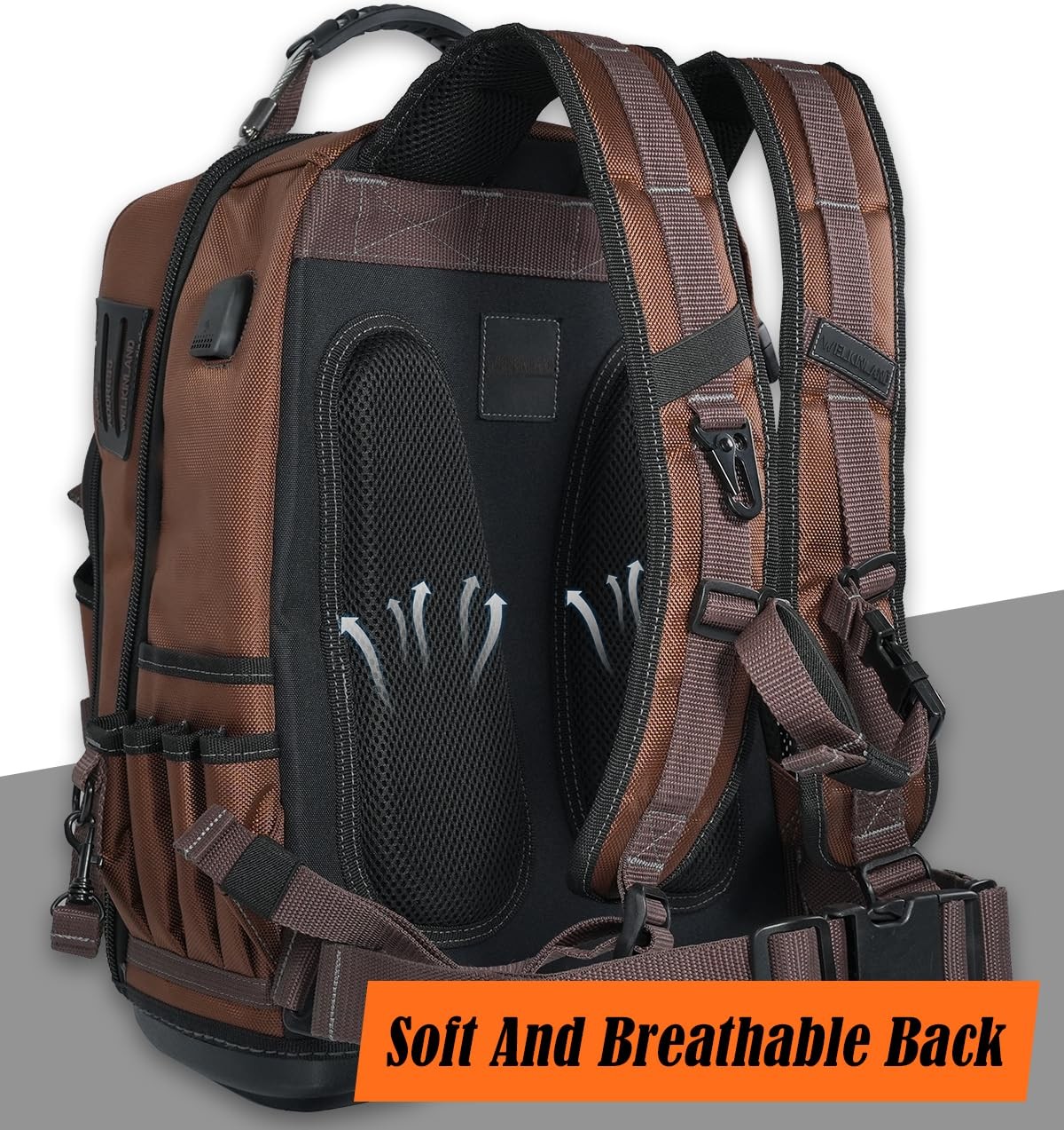 WELKINLAND 70Pockets HVAC Tool Backpack With Roll, 4-Piece Brown & Black