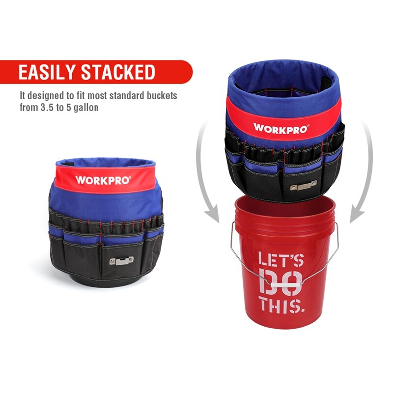 WORKPRO Bucket Tool Organizer51Pockets Fitsto3.5-5Gallon Bucket (Tools Excluded)