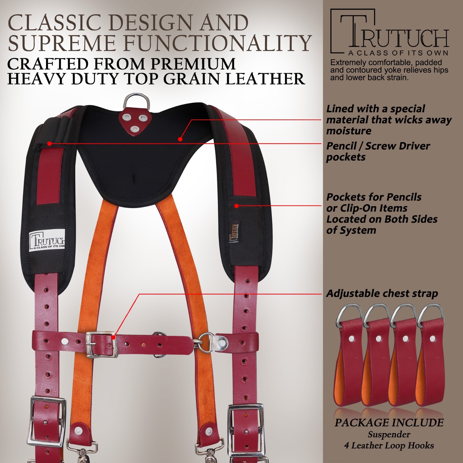 TRUTUCH Nylon and Leather Tool Belt with Leather Work Suspender | Electrician