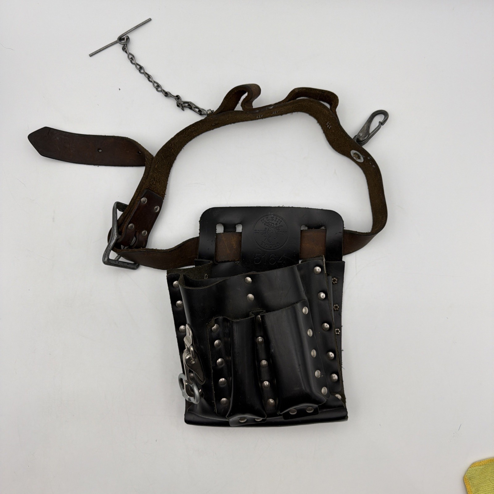 Klein Tools 5165 Leather Tool Pouch 10 Pocket + 5207L Belt Used Black